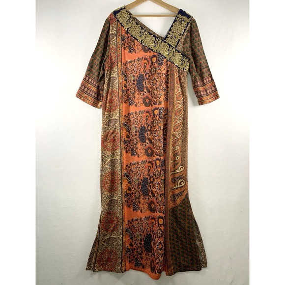 Soft Surroundings Dresses & Skirts - Soft Surroundings Womens Artisian Maxi Dress Medium Metallic Trim Desi India